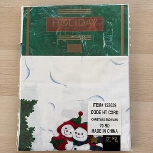 Tobin Christmas Snowmen Round Tablecloth 70 Inch White Holiday 123659 HT CXRD
